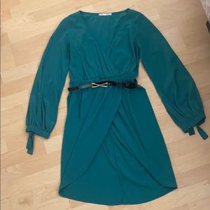 Long Sleeved Belted Dress W/ Front Slit - Small